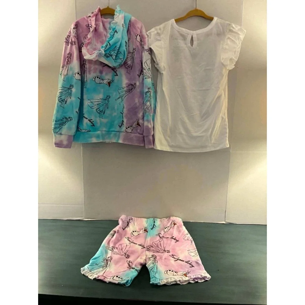 Disney Frozen II 3pc Outfit Set Girls Size 6 Purple Blue Tie Dye Hoodie